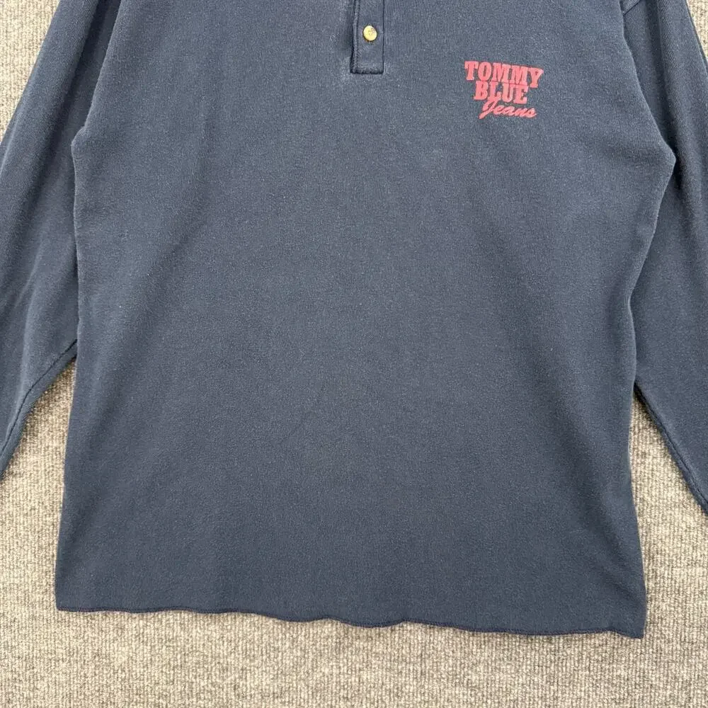 Vintage 90s Tommy Hilfiger Tommy Jeans Henley Shirt Mens L Navy Made In USA